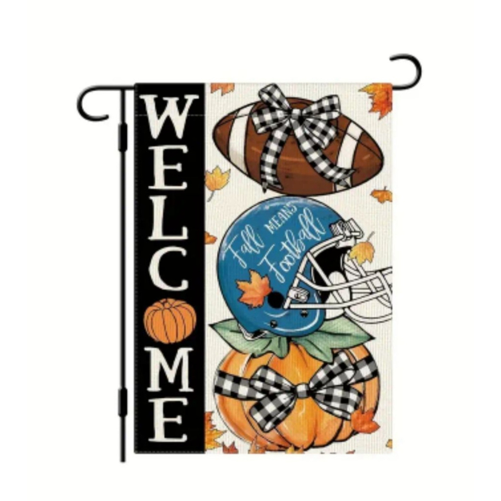 Fall Football Welcome Garden Flag Orange Black